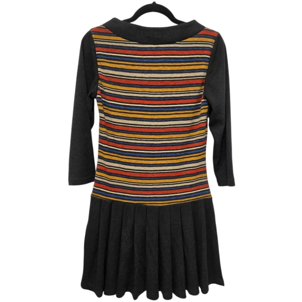 Yumi London Mod Stripe Knit Pleated Mini Sweater Dress Size 6 With 3/4 Sleeves - Picture 8 of 14